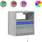 vidaXL Table de chevet murale avec lumières LED sonoma gris