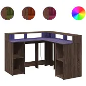 vidaXL Bureau LED brun imitation chêne 130x130x91 Matériau dérivé du bois