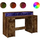 vidaXL Bureau LED chêne fumé 140x55x91 cm bois composite