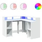 vidaXL Bureau LED blanc 130x130x91 cm bois composite