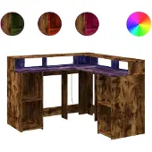 vidaXL Bureau LED chêne fumé 130x130x91 cm bois composite
