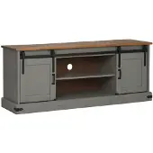 vidaXL Armoire TV HALDEN 2 portes coulissantes Gris 150x40x60 cm Bois massif