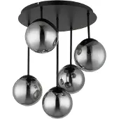Globo Plafonnier HARMON, métal, anthracite, verre, 5 lumières, hauteur 51 cm
