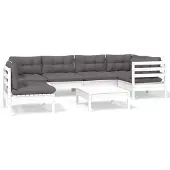 vidaXL Ensemble de salon de jardin 7 pièces avec coussins blanc pin