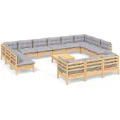 vidaXL ensemble salon de jardin 14 pièces avec coussins gris Pin