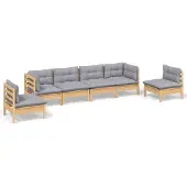 vidaXL Ensemble salon de jardin 6 pièces avec coussins gris pin massif