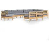 vidaXL Ensemble salon de jardin 10 pièces avec coussins gris pin massif