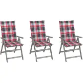 vidaXL Chaises de jardin réglables 3 pièces avec coussins en bois massif d'acacia