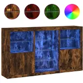 vidaXL Sideboard avec lampes LED chêne fumé 181,5x37x100 cm