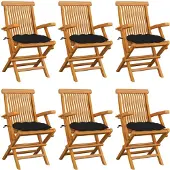 vidaXL Chaises de jardin avec coussins noirs 6 pcs. Bois massif teck