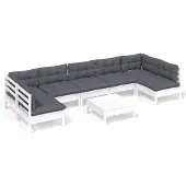vidaXL Ensemble salon de jardin 8 pièces avec coussins blanc pin massif