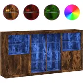 vidaXL Sideboard avec lampes LED chêne fumé 202x37x100 cm