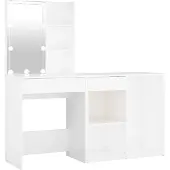 vidaXL Coiffeuse LED avec armoire blanche en bois composite