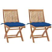 vidaXL Chaises de jardin 2 pcs. avec coussins bleus teck massif