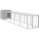 vidaXL Cage à poules avec enclos gris clair 110x609x110 cm Acier galvanisé