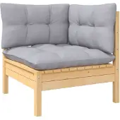 vidaXL Canapé d'angle de jardin avec coussins en pin massif gris