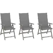 vidaXL : 3 chaises de jardin réglables avec coussins, en bois d'acacia massif
