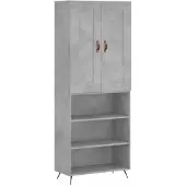 vidaXL Highboard gris béton 69,5x34x180 cm Bois composite
