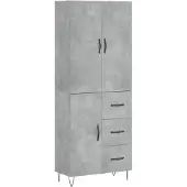 vidaXL Highboard gris béton 69,5x34x180 cm Bois composite