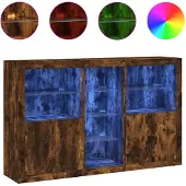 vidaXL Sideboard avec lampes LED chêne fumé 162x37x100 cm