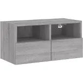 DKD Home Decor Meuble TV mural gris Sonoma 60x30x30 cm Matériau dérivé du bois
