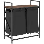 vidaXL Panier à linge à 2 compartiments avec étagère chêne brun