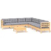 vidaXL Ensemble salon de jardin 8 pièces avec coussins gris pin massif