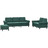 vidaXL Ensemble de canapés 3 pièces avec coussins vert foncé velours