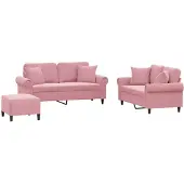 vidaXL Ensemble de canapés 3 pièces avec coussins Rose velours