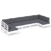vidaXL Ensemble salon de jardin 7 pièces avec coussins blanc pin massif