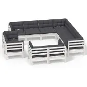 vidaXL Ensemble salon de jardin 11 pièces avec coussins blanc pin massif