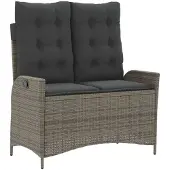 vidaXL Banc de jardin Réglable avec coussins Gris Poly Rattan