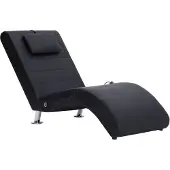 vidaXL Chaise longue de massage avec oreiller Noir Similicuir