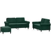vidaXL Ensemble de canapés 3 pièces avec coussins vert foncé velours