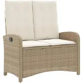 vidaXL Banc de jardin Réglable avec coussins Poly Rattan Blanc et Beige
