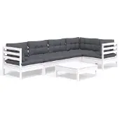 vidaXL Ensemble salon de jardin 6 pièces avec coussins Pin blanc