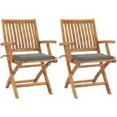 vidaXL Chaises de jardin 2 pcs. avec coussins gris teck massif