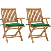 vidaXL Chaises de jardin 2 pcs. avec coussins verts teck massif