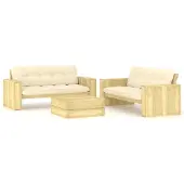 vidaXL Ensemble de salon de jardin 3 pièces avec coussins Pin imprégné