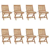 vidaXL Chaises de jardin pliantes avec coussins 8 pcs. Bois massif teck