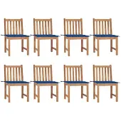 vidaXL Chaises de jardin 8 pcs. avec coussins teck massif