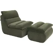 Popsofa Fauteuil Marley avec Repose-pieds Chenille Vert Sauge