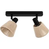 Eglo Plafonnier Seagard Noir avec rotin 2 lumières