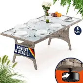 Casaria Table en résine tressée de jardin Takeo crème 190x90x74cm verre