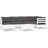 vidaXL Ensemble salon de jardin 7 pièces avec coussins blanc pin massif