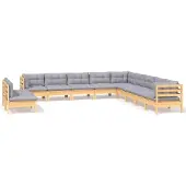 vidaXL ensemble salon de jardin 11 pièces avec coussins gris pin massif