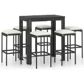 vidaXL Ensemble bar de jardin 7 pièces avec coussins Poly rotin noir
