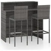 vidaXL Ensemble bar de jardin 3 pièces avec coussins Gris