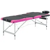 vidaXL Table de massage pliable 3 zones Aluminium Noir et rose