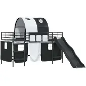 vidaXL Lit superposé pour enfants avec rideaux, noir, 80 x 200 cm, en métal